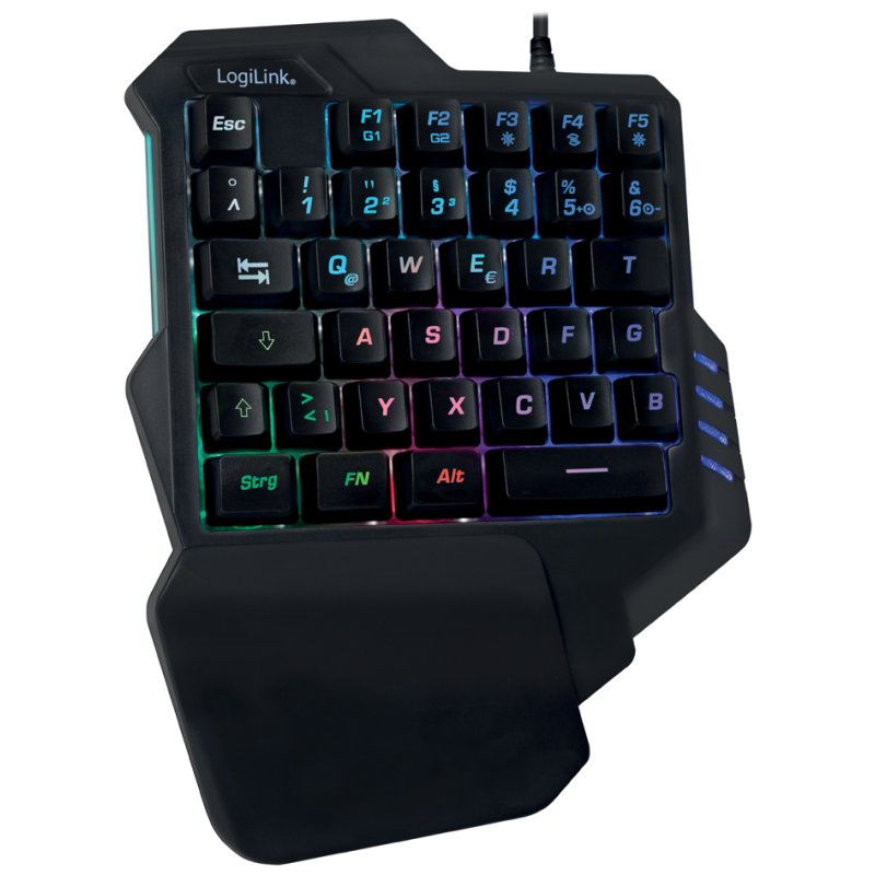 LogiLink Verlichte Eenhand Gamingtoetsenbord, zwart