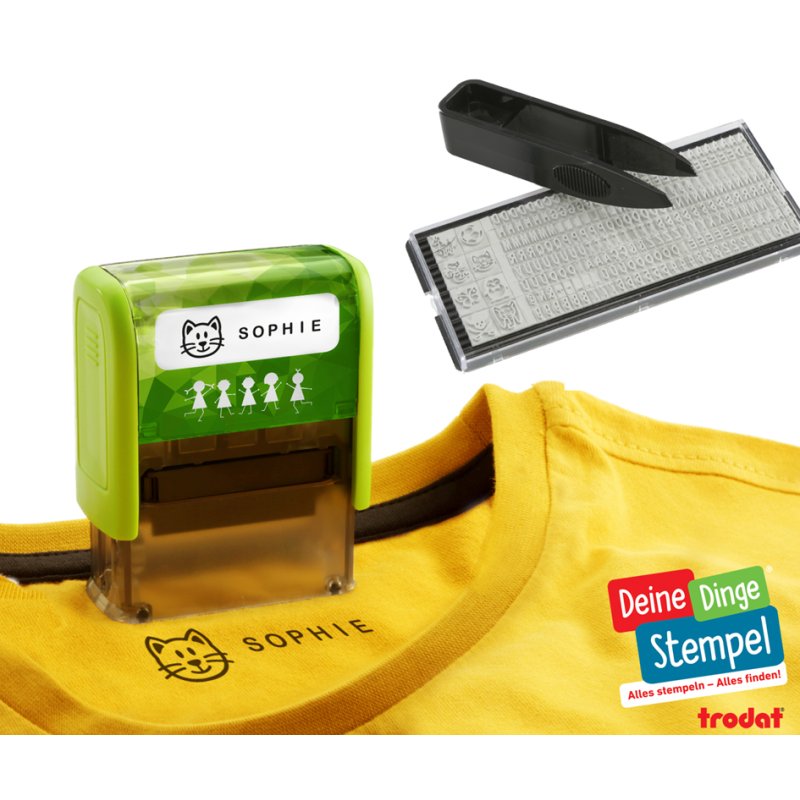 Tekststempelmachine 'Jouw Spullen Stempel', groen