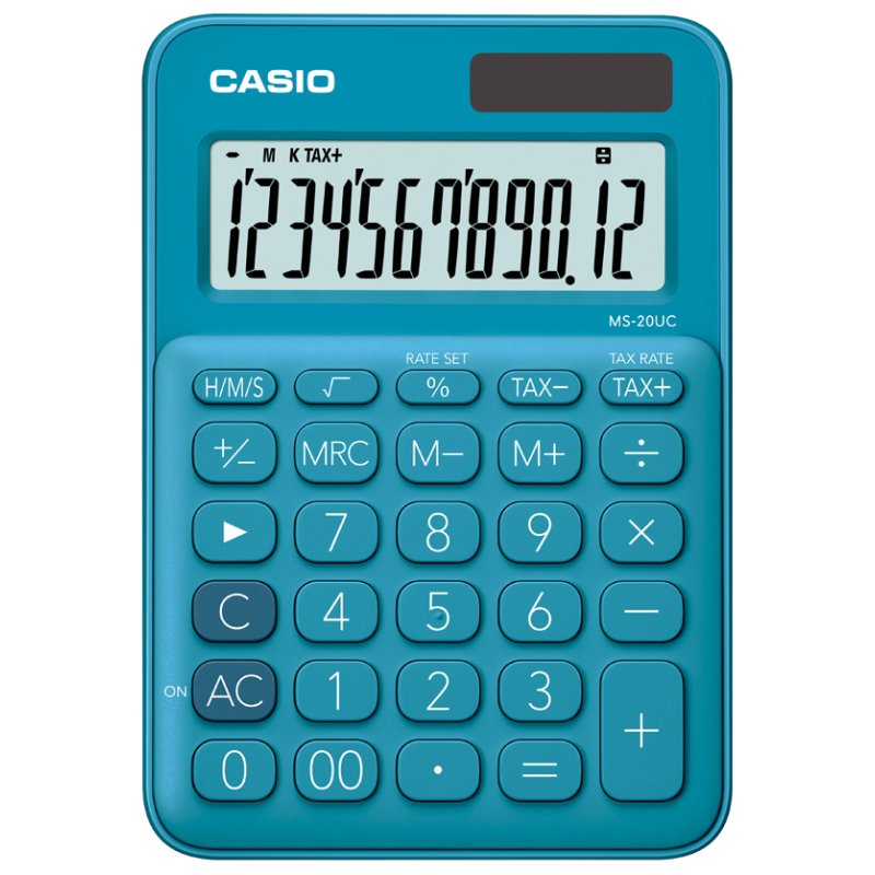 CASIO bureaurekenmachine MS-20UC-BU, 12-cijferig display, blauw