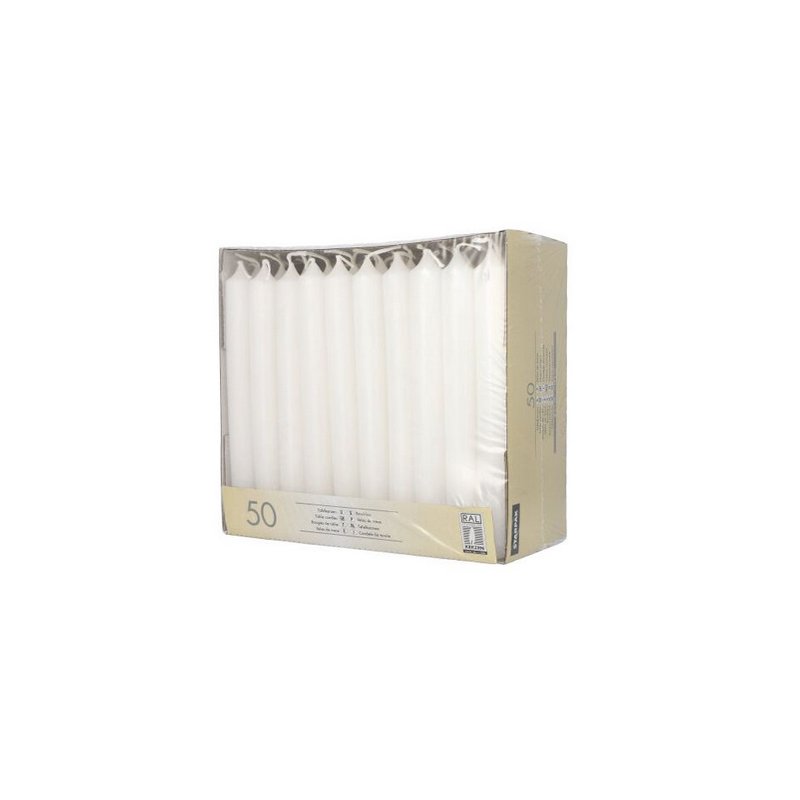 Witte tafeltaartjeskaarsjes, 50 stuks