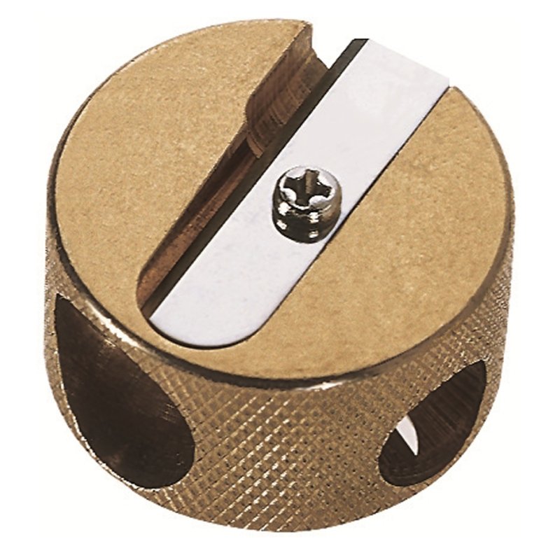 M+R Dubbele puntenslijper messing rond in geschenkverpakking