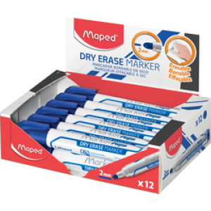 Maped whiteboard stiften blauw, ronde punt 2mm, 12 stuks display