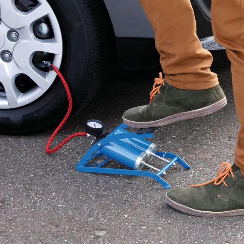 Dubbele cilinder voetluchtpomp, blauw