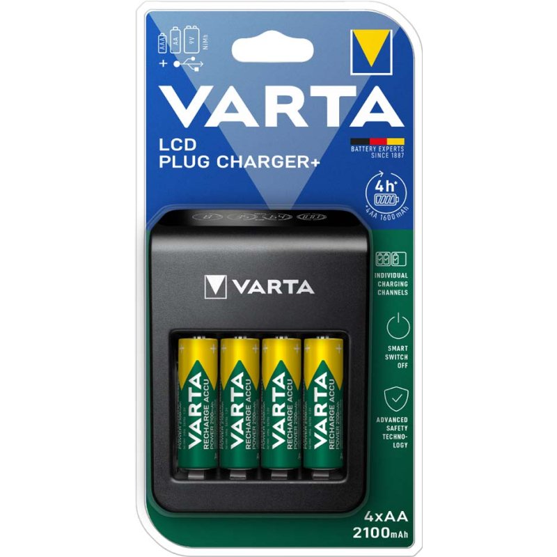 VARTA Batterijlader LCD Plug met USB en 4x AA accu's
