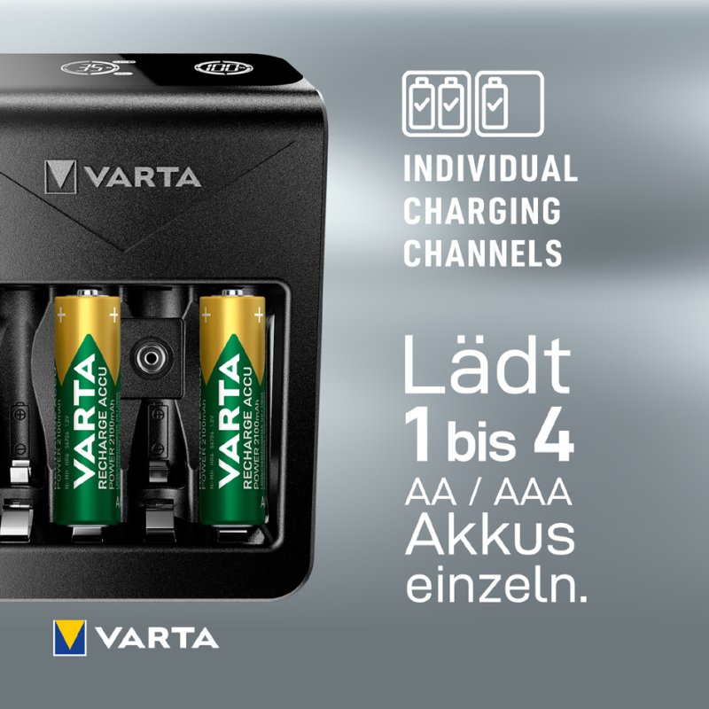 VARTA Batterijlader LCD Plug met USB en 4x AA accu's