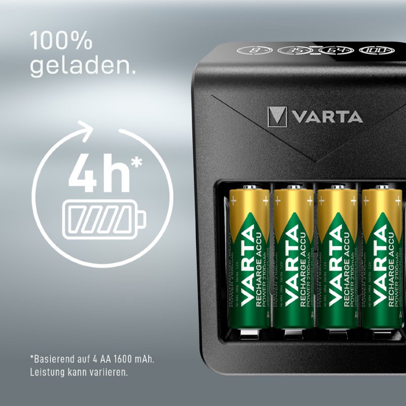 VARTA Batterijlader LCD Plug met USB en 4x AA accu's