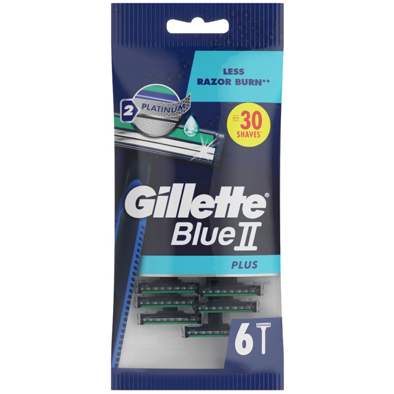 Gillette Blue II Plus wegwerpscheermesjes, 2 messen met chroomcoating, 6 stuks