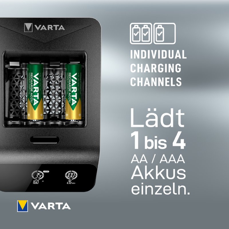 VARTA LCD Smart Oplader+ met 4x AA oplaadbare batterijen