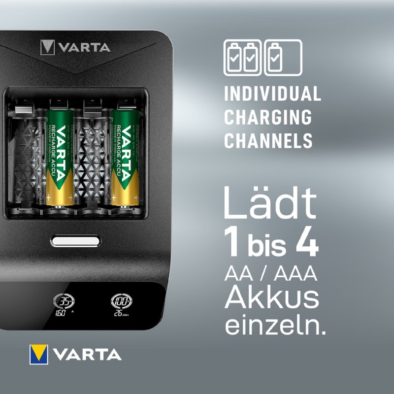 VARTA LCD Ultra Fast batterijlader met 4 AA batterijen