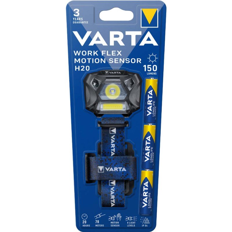 VARTA hoofdlamp Work Flex Motion Sensor H20 inclusief 3x AAA batterijen