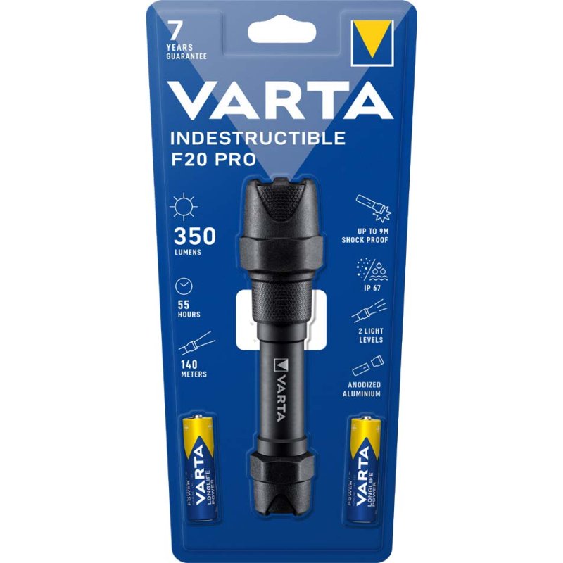 VARTA zaklamp Indestructible F20 Pro inclusief 2x AA batterijen