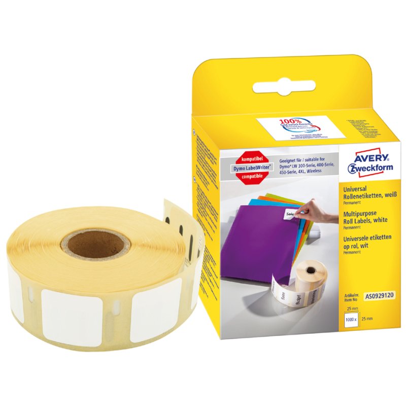 AVERY Zweckform ronde etiketten 25 x 25 mm, wit, rol met 1000 stuks