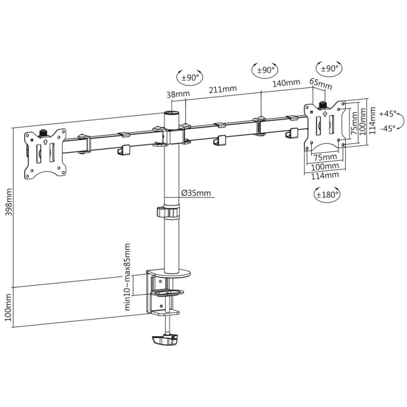 DIGITUS universele dual monitorbeugel met klembevestiging