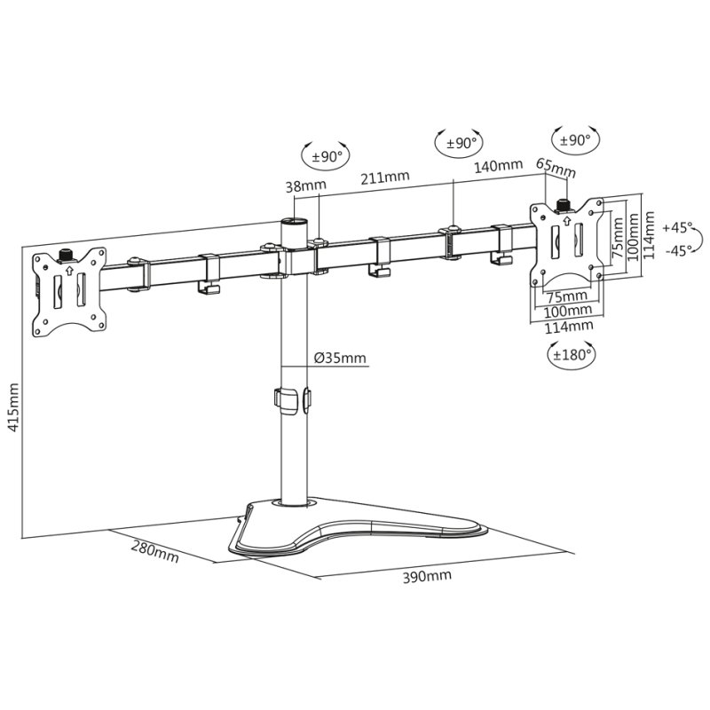 DIGITUS universele dual monitorstandaard zwart