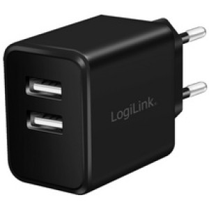 LogiLink USB-stopcontactadapter, 2x USB-A, 12 watt, zwart