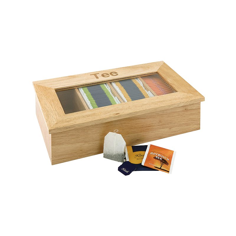 APS Theedoos, houten uitvoering, 4 vakken, donkerbruin