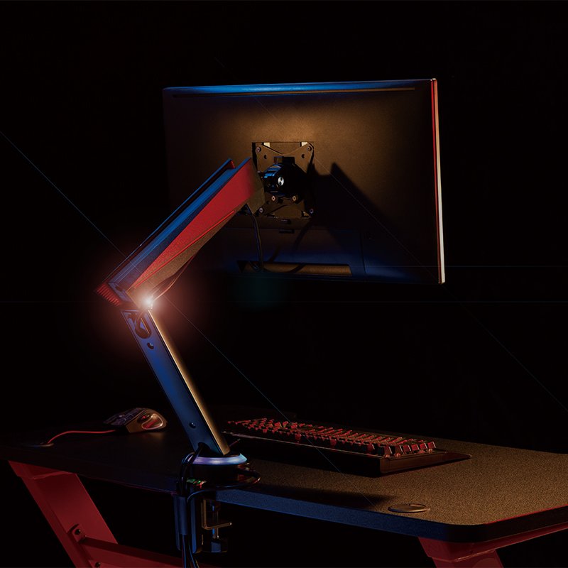LogiLink gaming monitorarm met verlichting, armlengte 480 mm, zwart