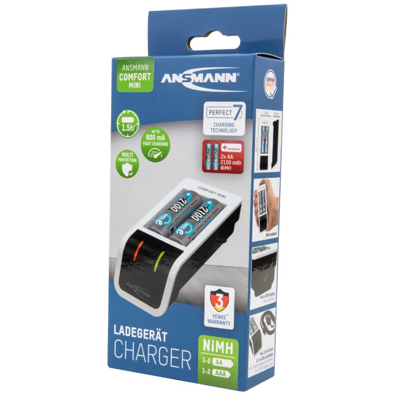 ANSMANN Snellader Comfort Mini wit/zwart voor AA/AAA accu's
