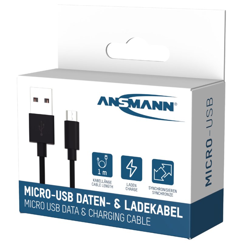 ANSMANN data- en oplaadkabel USB naar Micro USB 1,0 m
