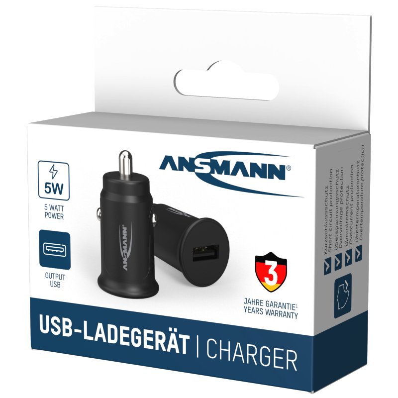 ANSMANN USB autolader sigarettenaansteker 12-24V 5V/1A zwart