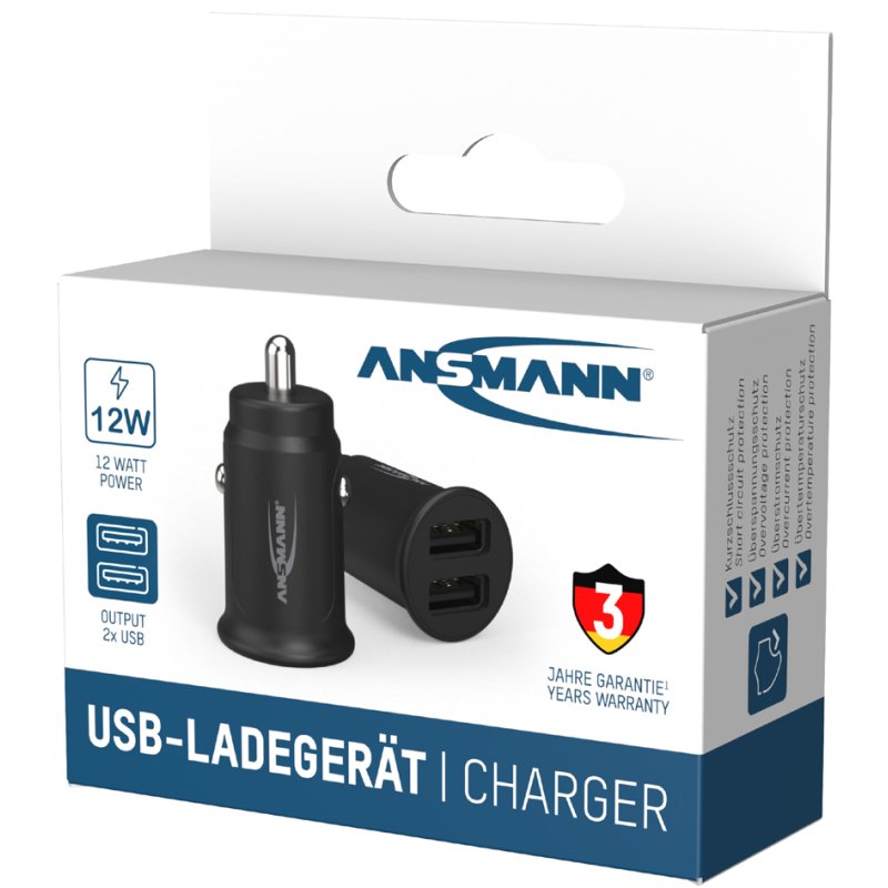 ANSMANN USB autolader 12V-24V met 2 USB poorten zwart