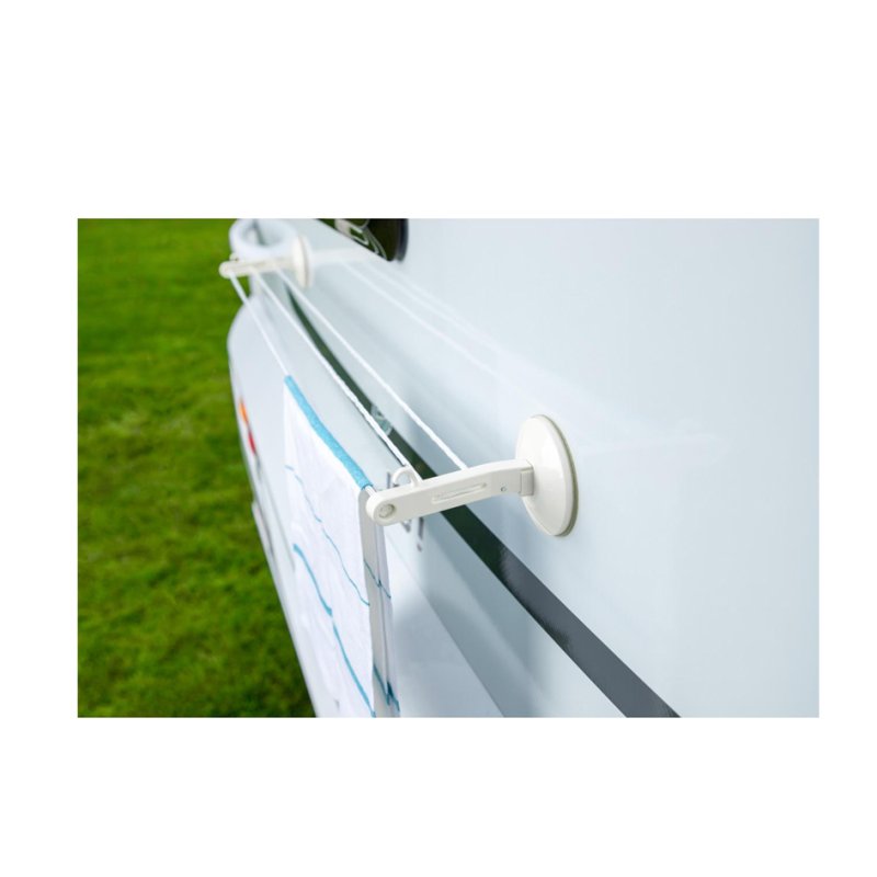 Cartrend waslijn uitschuifbaar wit kunststof met zuignappen voor caravan camping