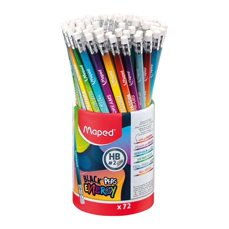 Maped BLACK'PEPS ENERGY potloden HB driehoekig met gum, 72 stuks in koker