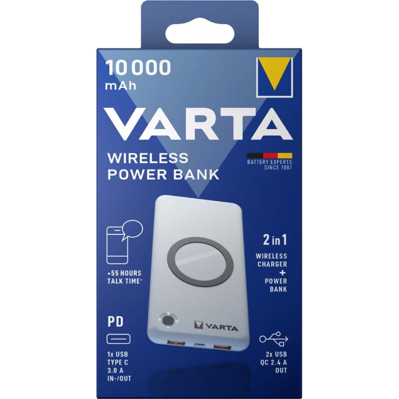 VARTA Draadloze Powerbank, 10.000 mAh, wit