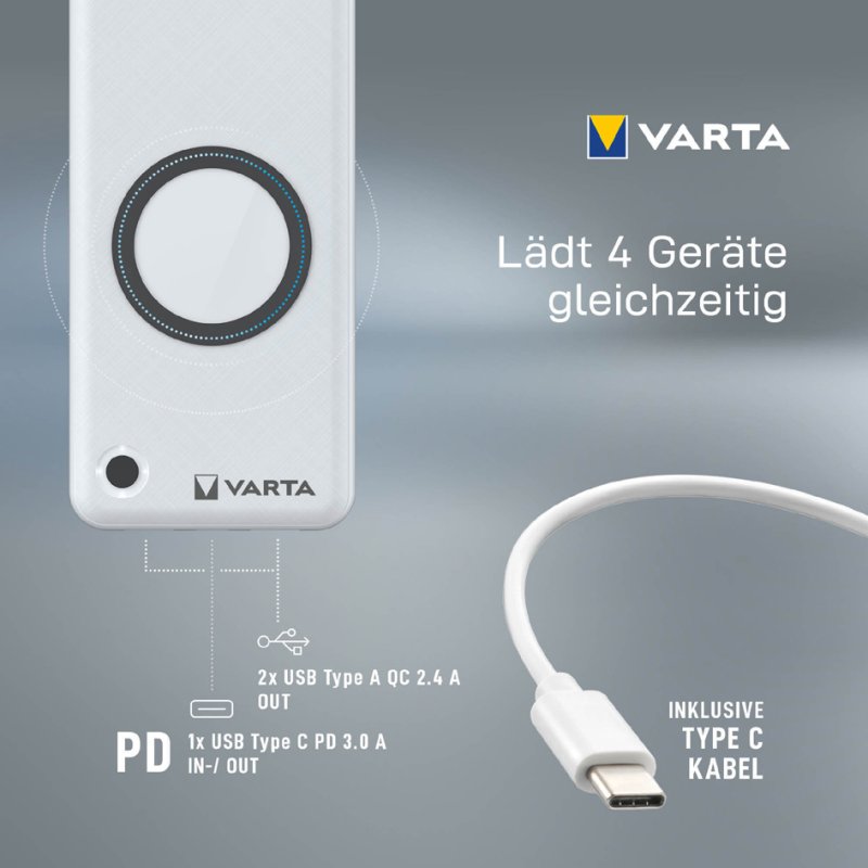 VARTA Draadloze Powerbank, 10.000 mAh, wit