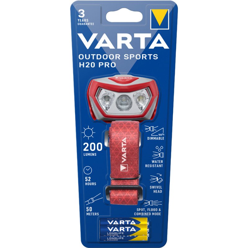 VARTA LED hoofdlamp Outdoor Sports H20 Pro, rood/grijs