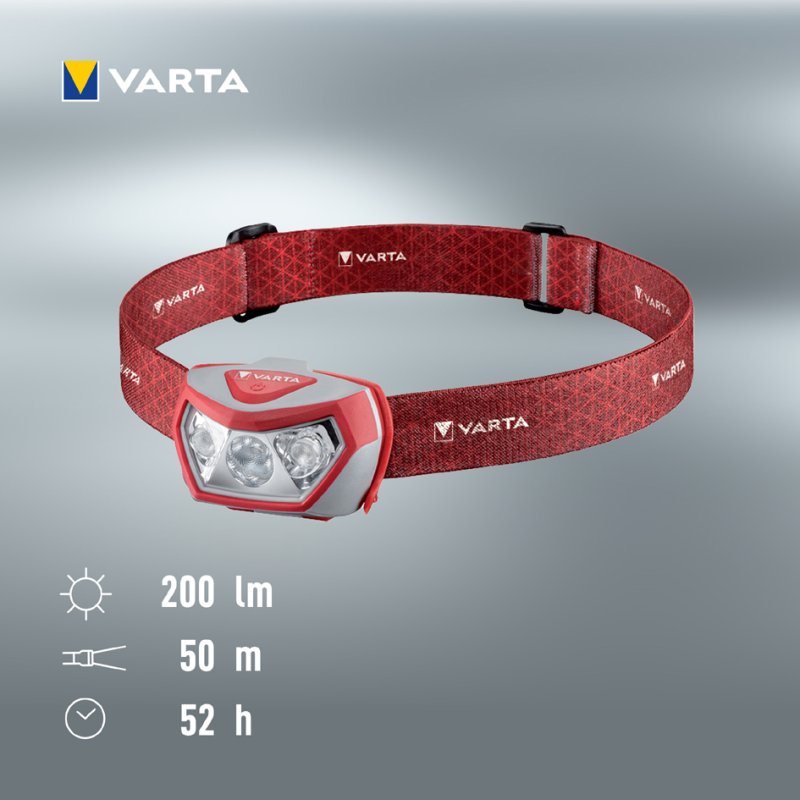 VARTA LED hoofdlamp Outdoor Sports H20 Pro, rood/grijs