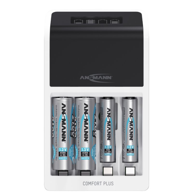ANSMANN Snellader Comfort Plus inclusief 4 oplaadbare AA batterijen