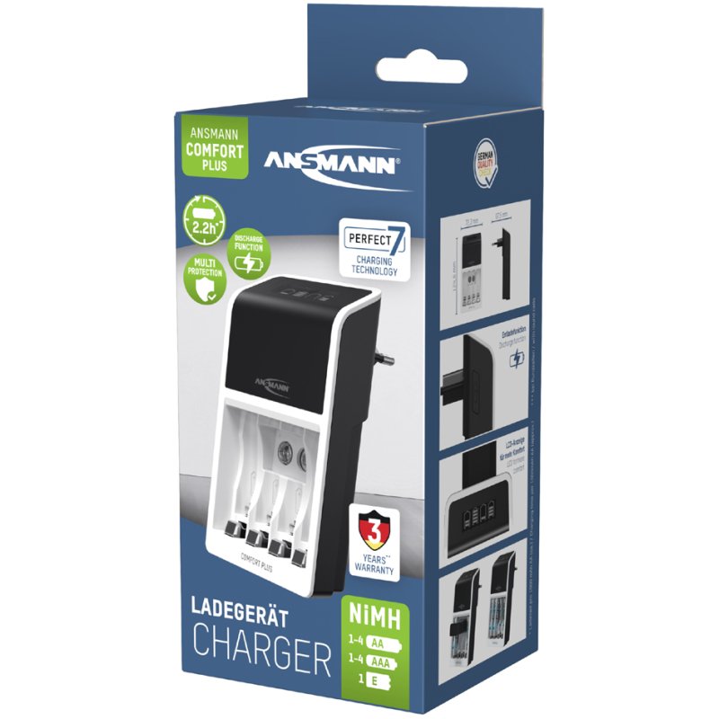 ANSMANN Snellader Comfort Plus inclusief 4 oplaadbare AA batterijen