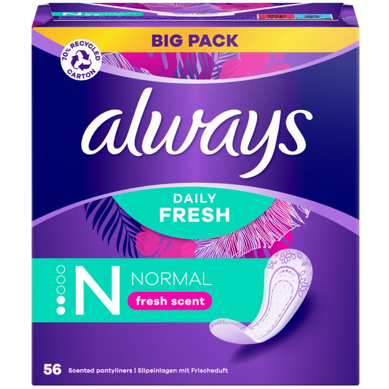 always slipeinlagen F, flexibel en betrouwbaar, neutraliseert geuren, 56 stuks