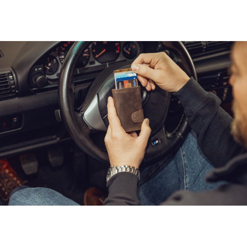 CLICKSAFE portemonnee met kaarthouder, leer, bruin/zilver