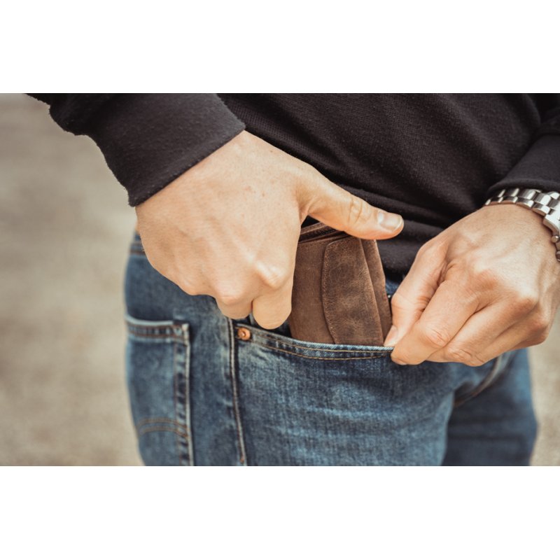 CLICKSAFE portemonnee met kaarthouder, leer, bruin/zilver