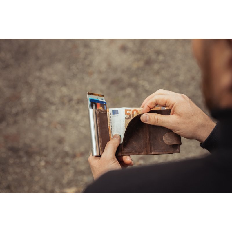 CLICKSAFE portemonnee met kaarthouder, leer, bruin/zilver