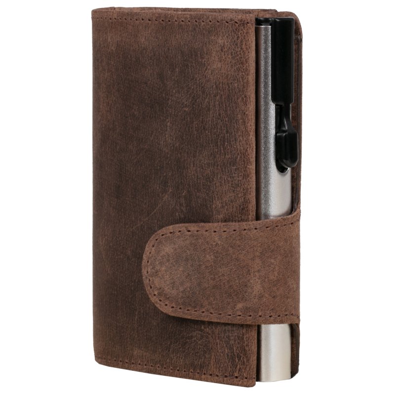 CLICKSAFE portemonnee met kaarthouder, leer, bruin/zilver