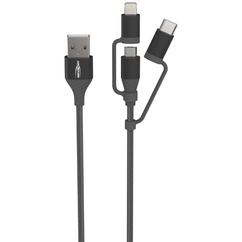 ANSMANN 3-in-1 data- en oplaadkabel Lightning/USB-C/Micro-USB