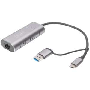 DIGITUS USB-C naar Ethernet adapter 2,5 Gbps met USB-A poort