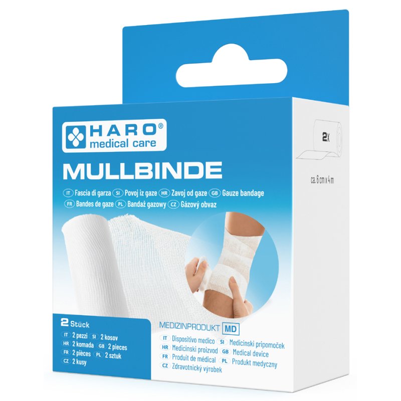 HARO elastische mullbinden wit 60mm x 4m, set van 2 stuks