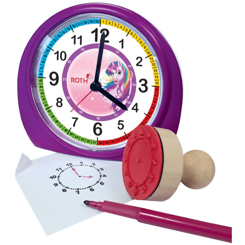 Roze kinderklok en stempelset 'Dolfijnen'