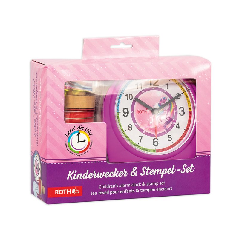 Roze kinderklok en stempelset 'Dolfijnen'