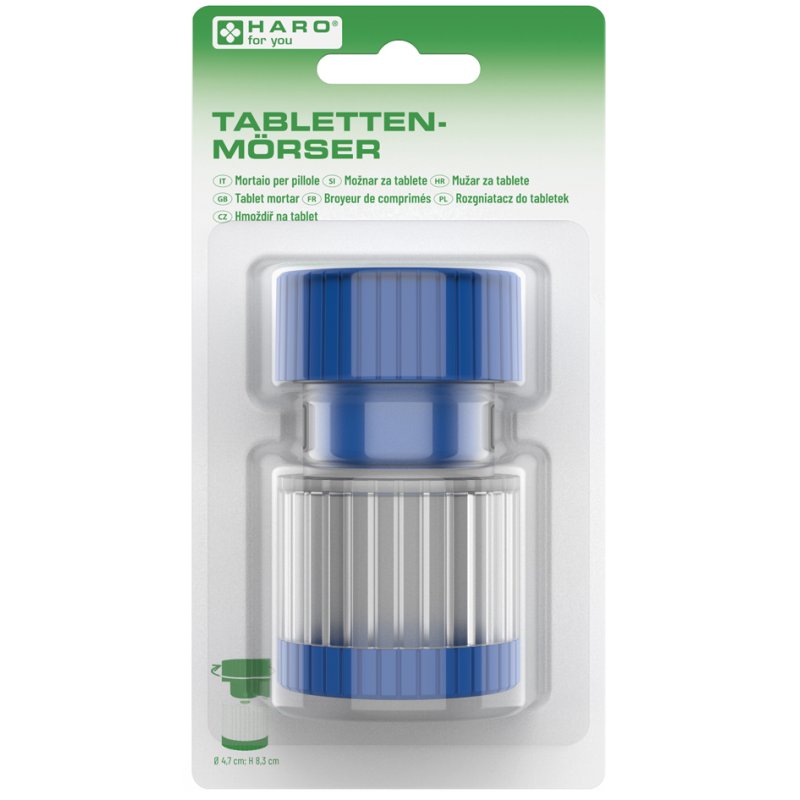 Tablet-vijzel, blauw/transparant