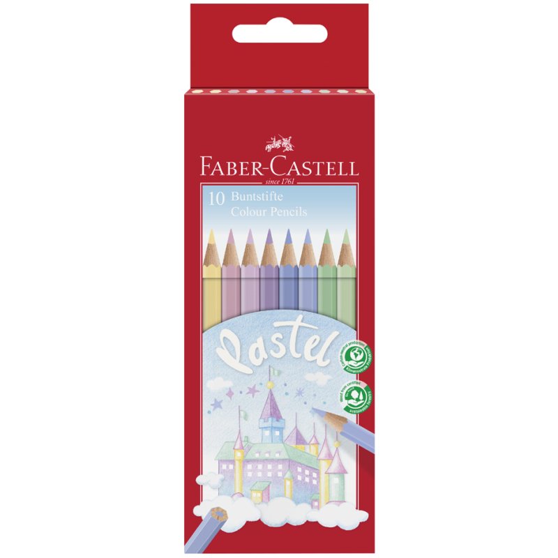 Faber-Castell kleurpotloden pastel, 10 stuks in kartonnen etui