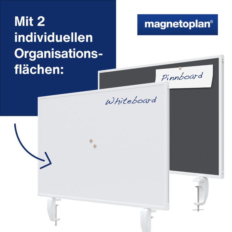 magnetoplan bureauscherm VarioPin, dubbelzijdig whiteboard/vilt, 1600 x 500 mm, turquoise