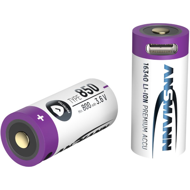 ANSMANN Li-Ion accu 16340 met USB-C aansluiting, 850 mAh