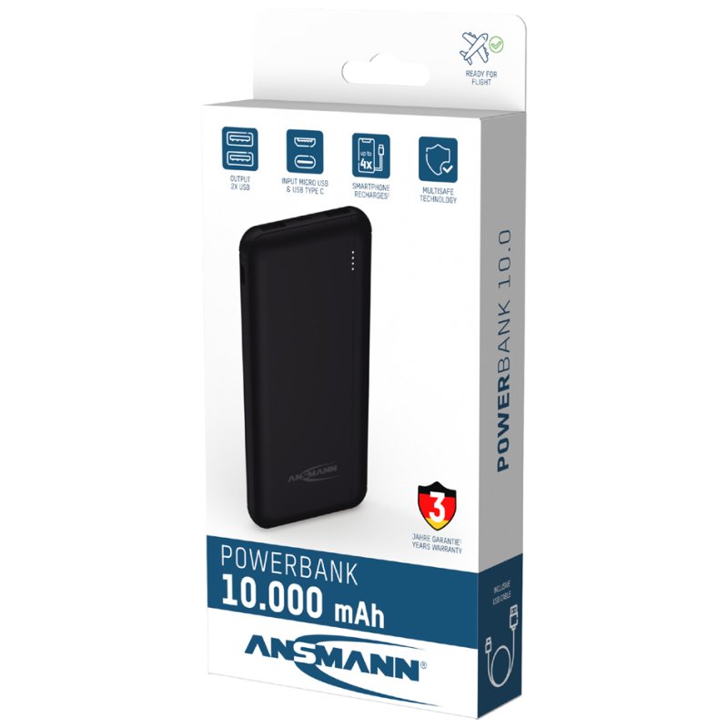 ANSMANN - Powerbank 20.000 mAh - Kleur: Zwart