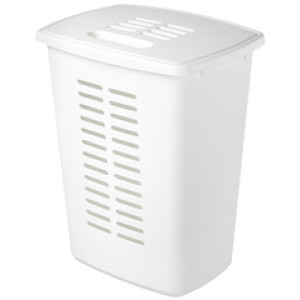 Wasmand met deksel, 60 liter, wit