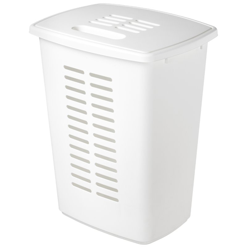 Wasmand met deksel, 60 liter, wit